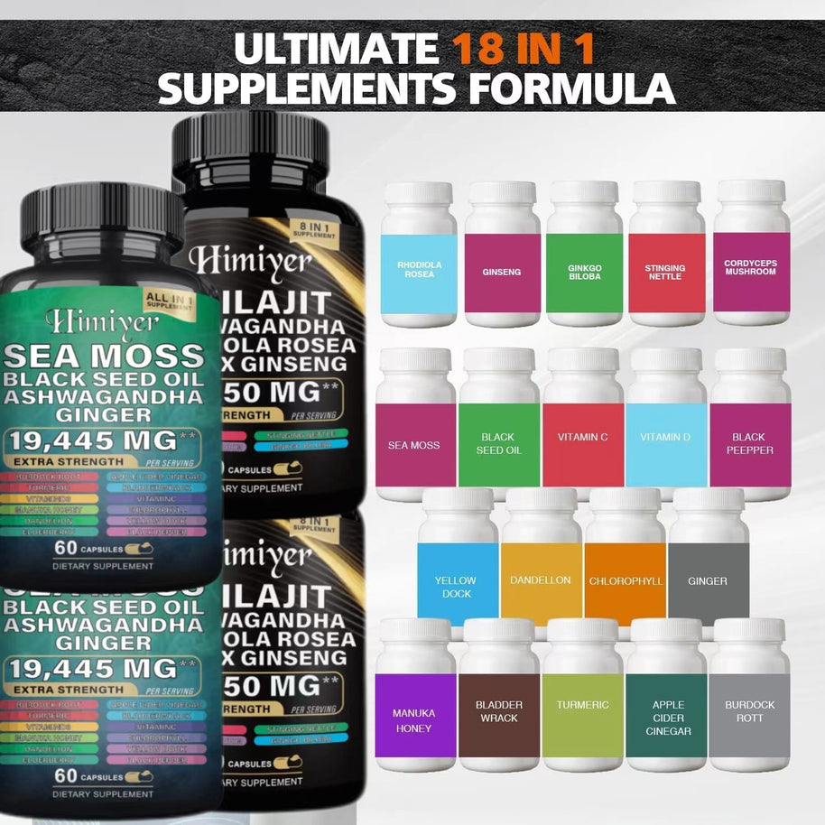 Sea Moss Shilajit Ashwagandha Black Seed Oil Set