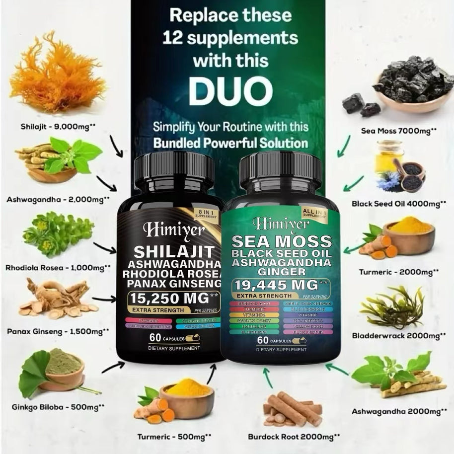 Sea Moss Shilajit Ashwagandha Black Seed Oil Set